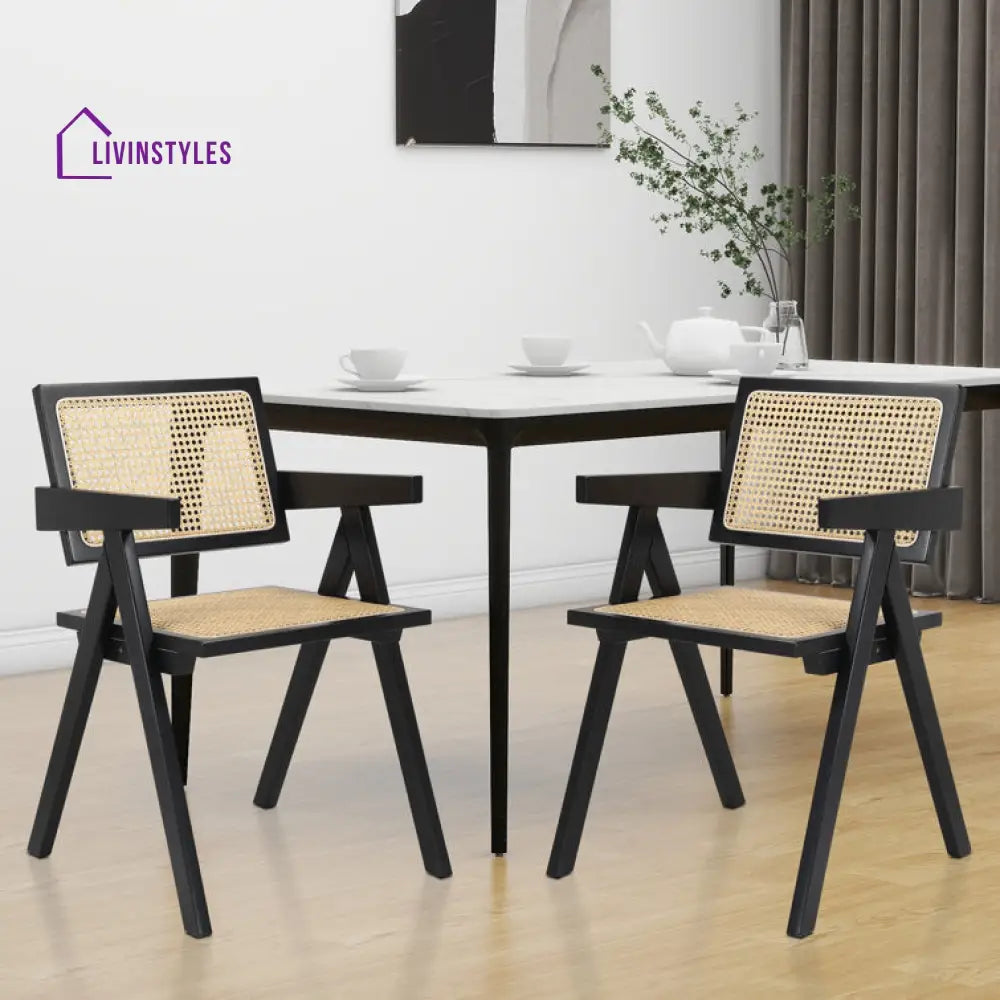 Esha Solid Wood Rattan Cane Chair Set Of 2