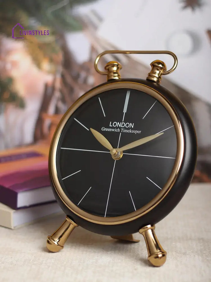 Essence Desk Timepiece In Black Gold Table Clock