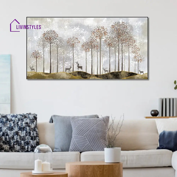 Ethereal Forest With Graceful Deer Wall Painting