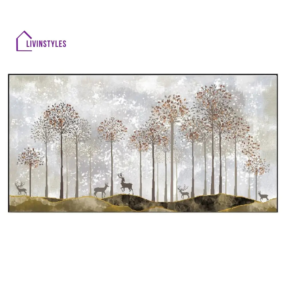 Ethereal Forest With Graceful Deer Wall Painting