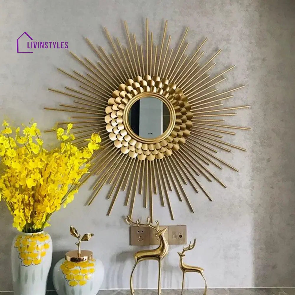 Ethereal Sunflower Designer Metal Wall Mirror