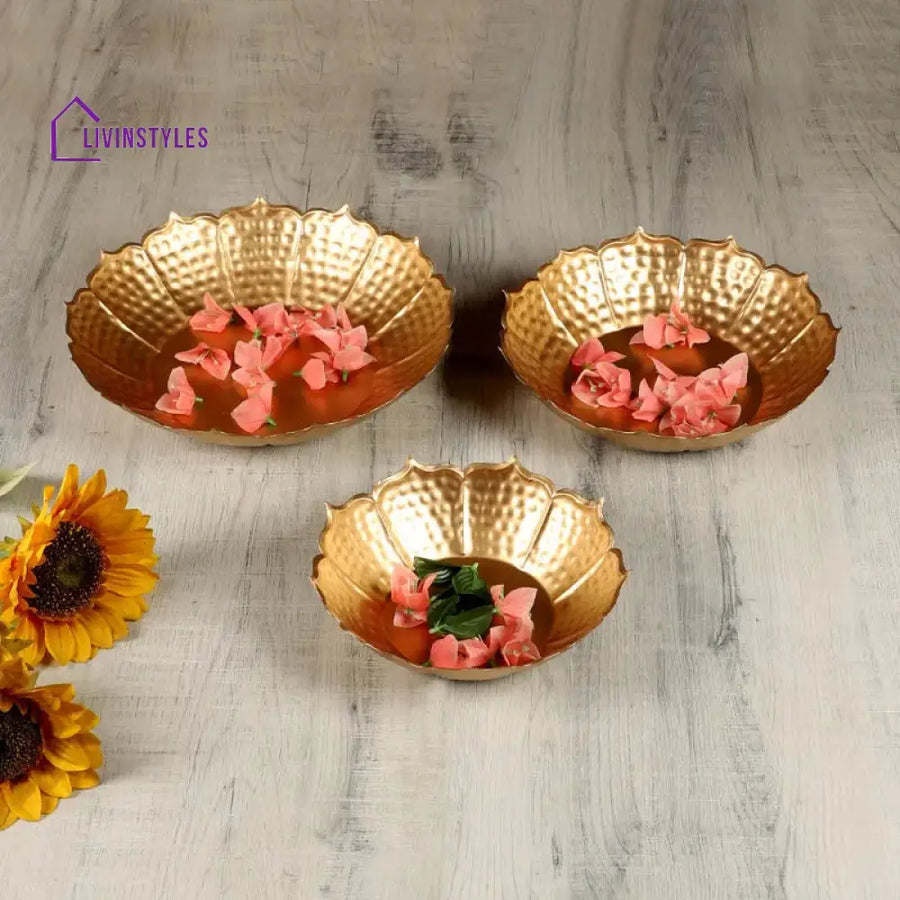 Ethnic Sunflower Golden Urli | Set Of 3