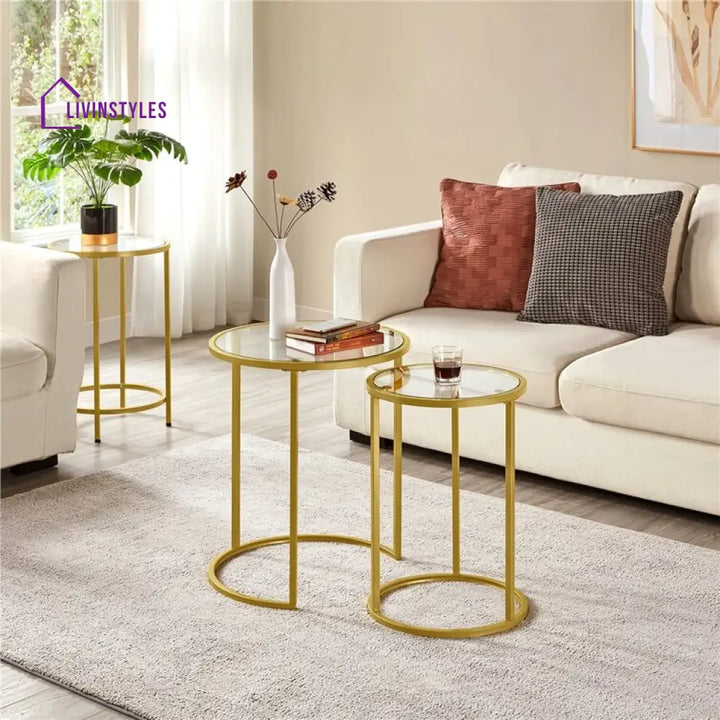 Evelyn Metal And Glass Top Side Table - Set Of 2