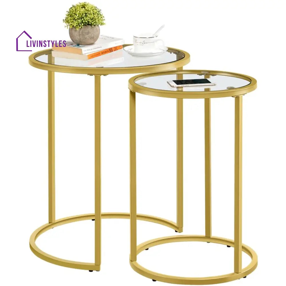 Evelyn Metal And Glass Top Side Table - Set Of 2