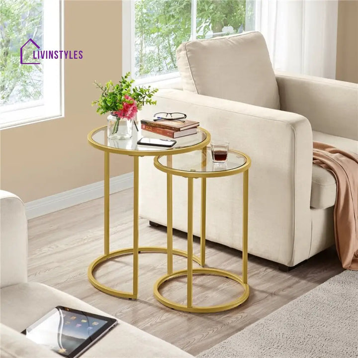 Evelyn Metal And Glass Top Side Table - Set Of 2