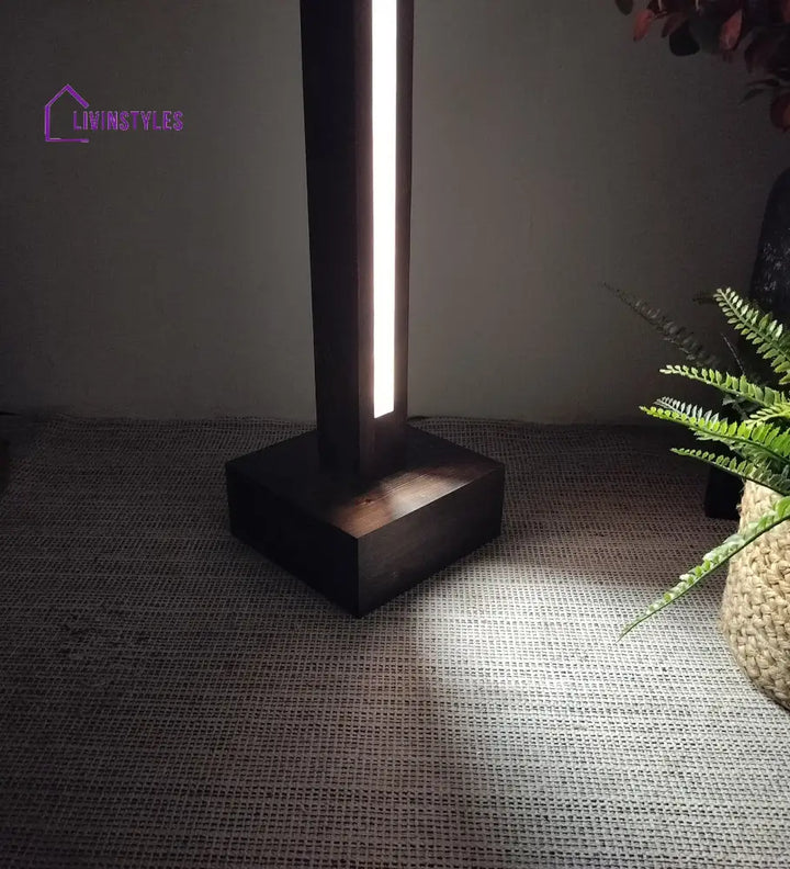 Excalibur Led Wooden Floor Lamp With Brown Base Lamps