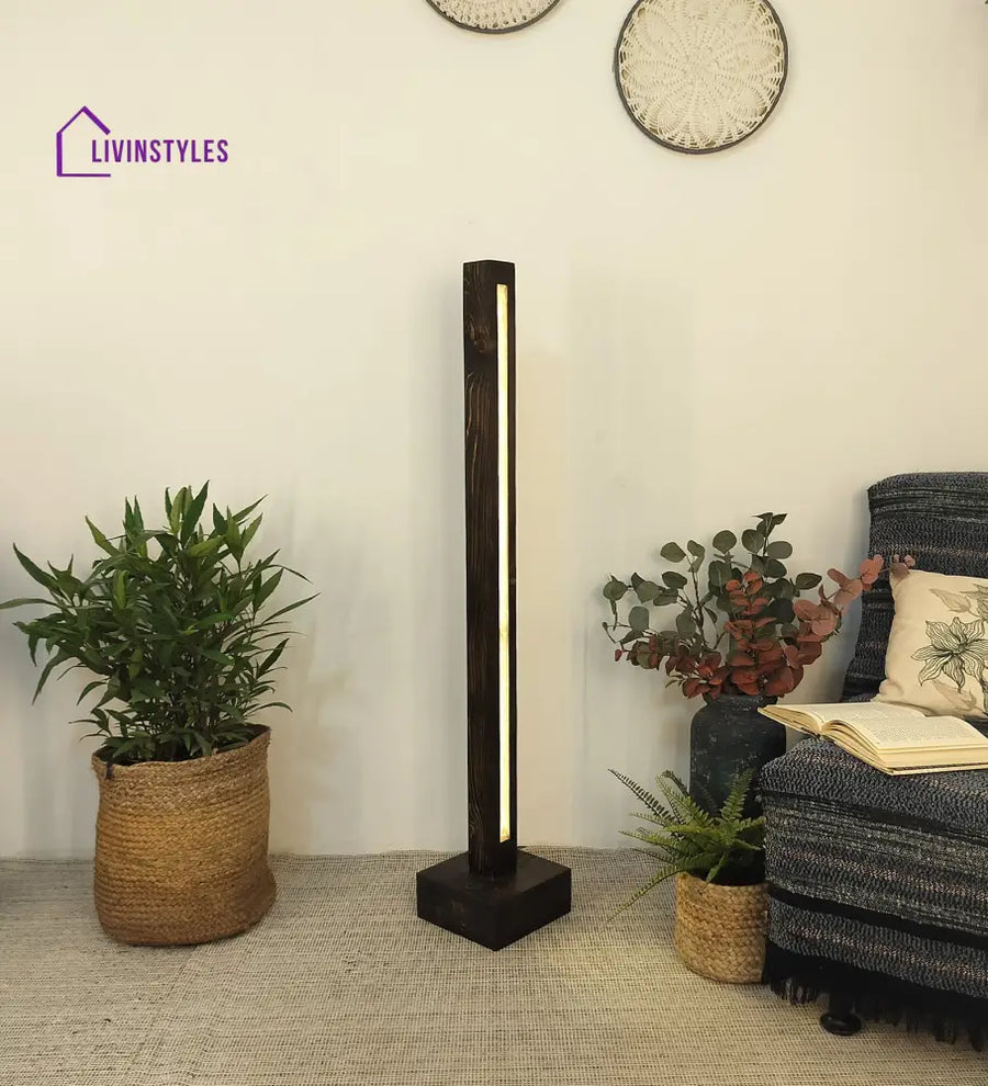 Excalibur Led Wooden Floor Lamp With Brown Base Lamps