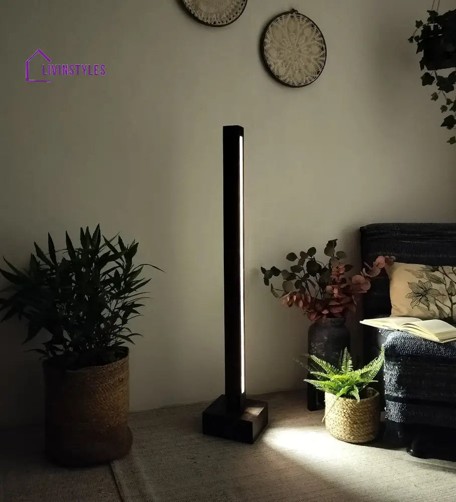 Excalibur Led Wooden Floor Lamp With Brown Base Lamps