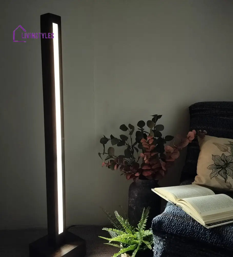 Excalibur Led Wooden Floor Lamp With Brown Base Lamps