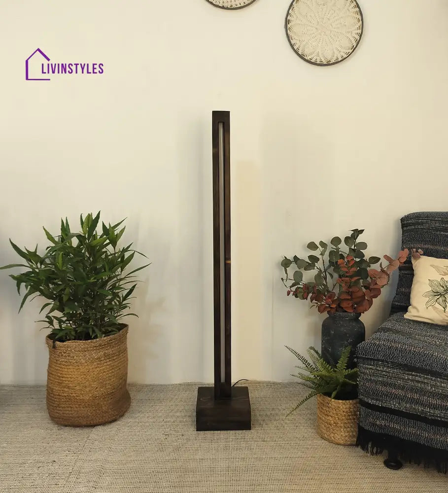 Excalibur Led Wooden Floor Lamp With Brown Base Lamps