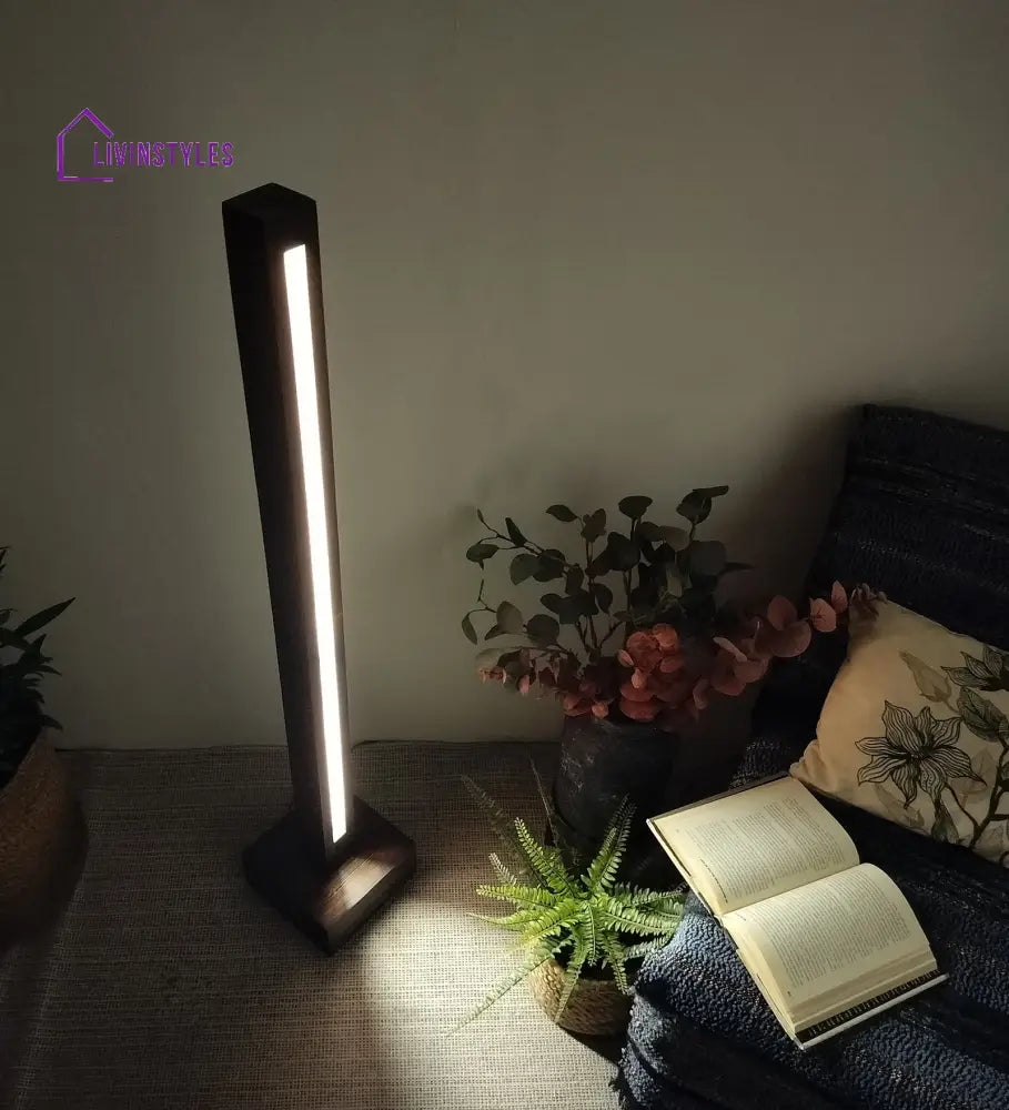 Excalibur Led Wooden Floor Lamp With Brown Base Lamps