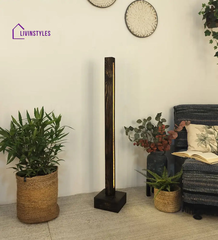 Excalibur Led Wooden Floor Lamp With Brown Base Lamps