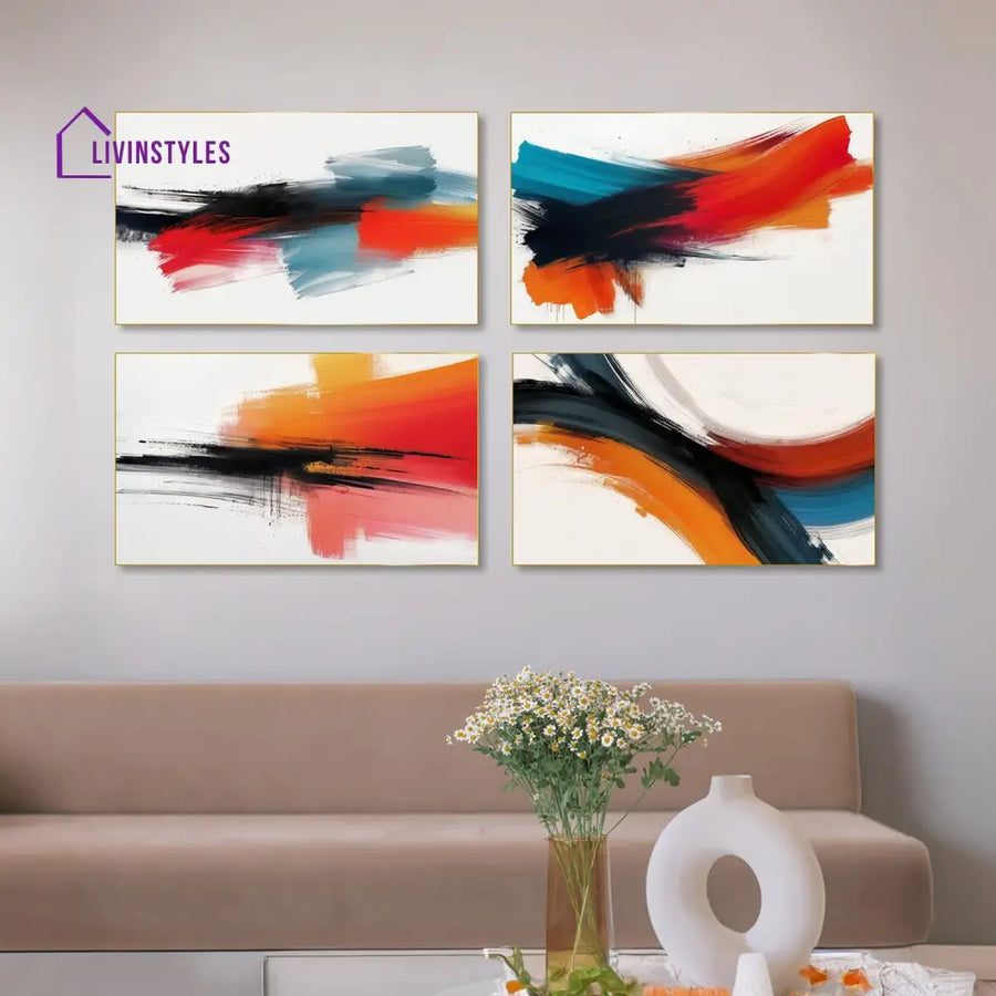 Exquisite Four-Painting Wall Art Set Canvas Paintings Abstract Print Painting