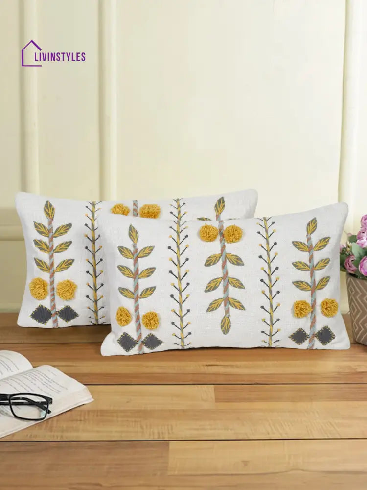 Eyda Embroidered Cotton Cushion Covers Set Of 2-12X20 Inch