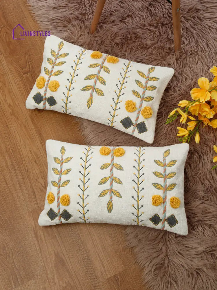 Eyda Embroidered Cotton Cushion Covers Set Of 2-12X20 Inch