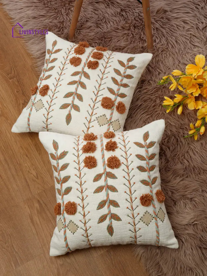 Eyda Embroidered Cotton Cushion Covers Set Of 2-18X18 Inch