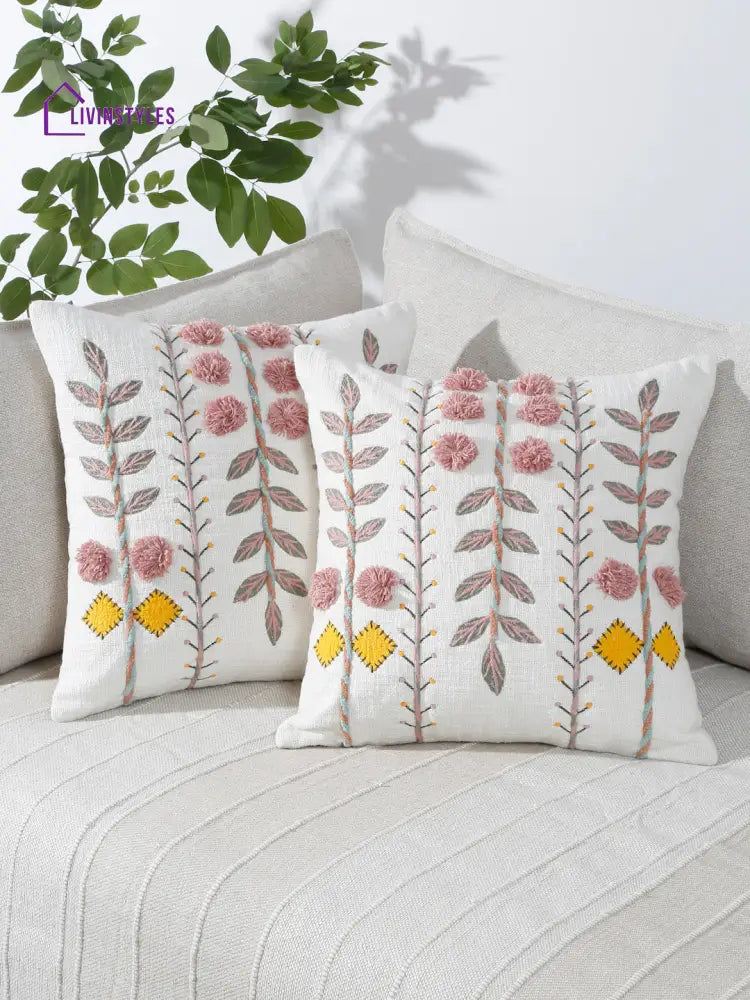 Eyda Embroidered Cotton Cushion Covers Set Of 2-18X18 Inch