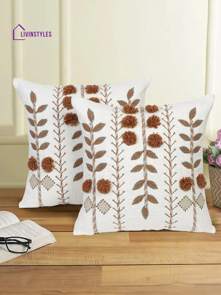 Eyda Embroidered Cotton Cushion Covers Set Of 2-18X18 Inch