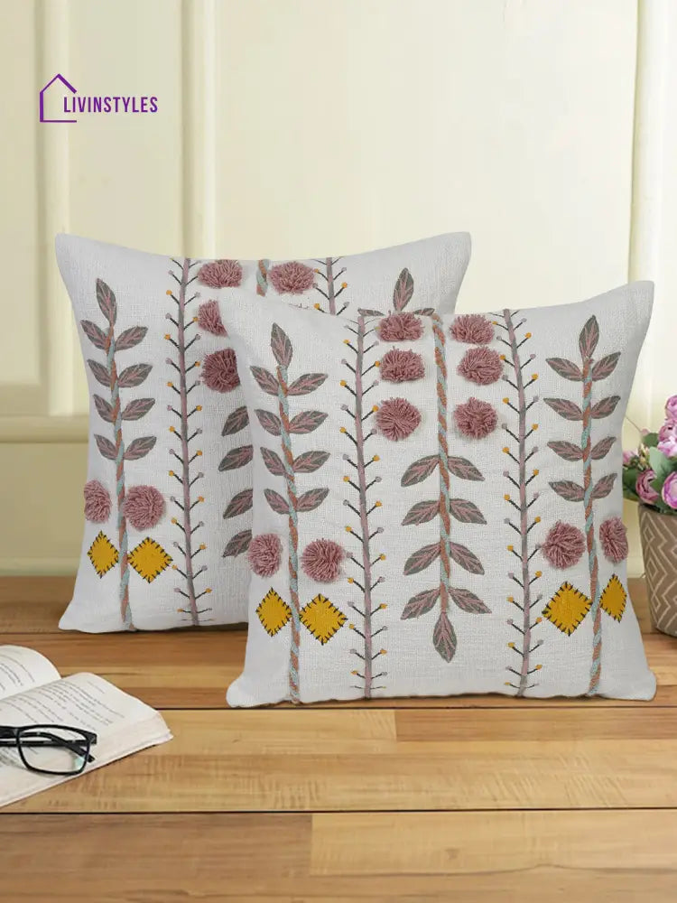 Eyda Embroidered Cotton Cushion Covers Set Of 2-18X18 Inch