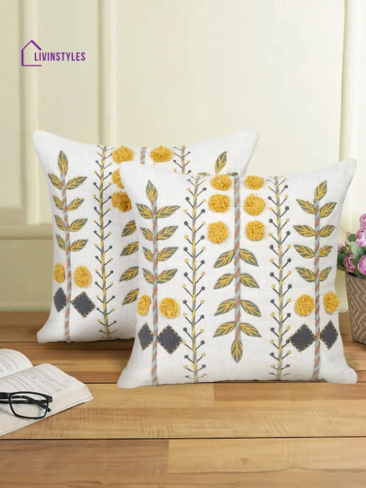 Eyda Embroidered Cotton Cushion Covers Set Of 2-18X18 Inch