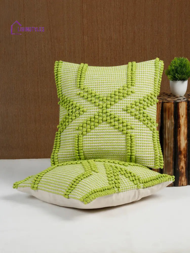 Eyda Parrot Green Cotton Hand Woven Cushion Cover Set Of 2