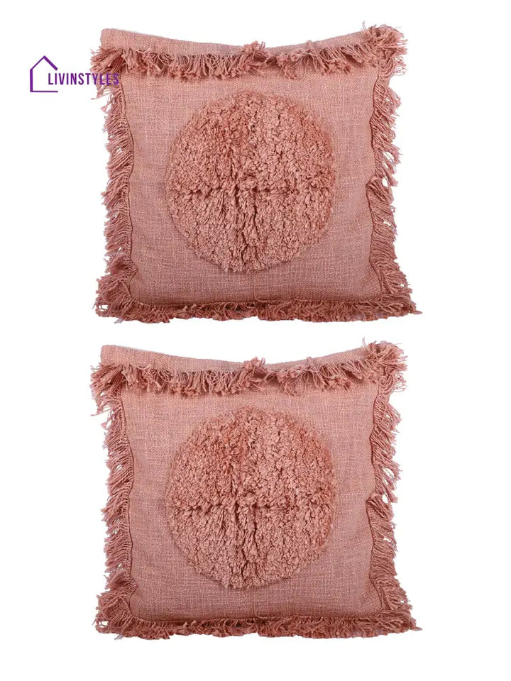 Eyda Peach Color Designer Cushion Cover Set Of 2-18X18 Inch