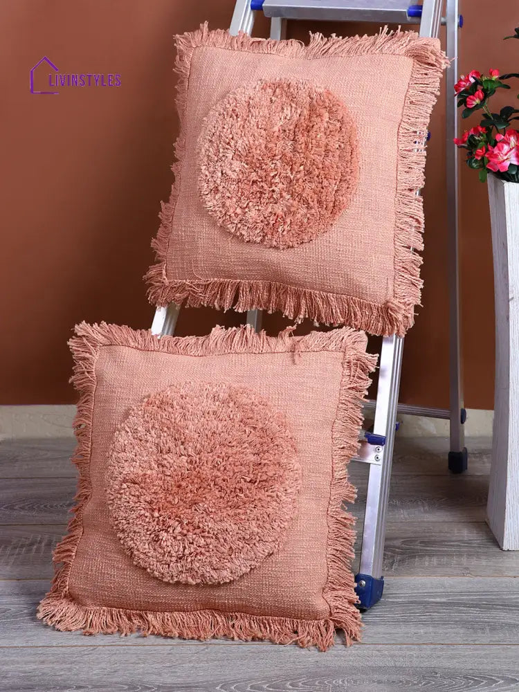 Eyda Peach Color Designer Cushion Cover Set Of 2-18X18 Inch