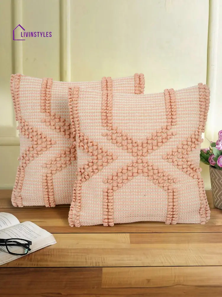 Eyda Peach Cotton Hand Woven Cushion Cover Set Of 2