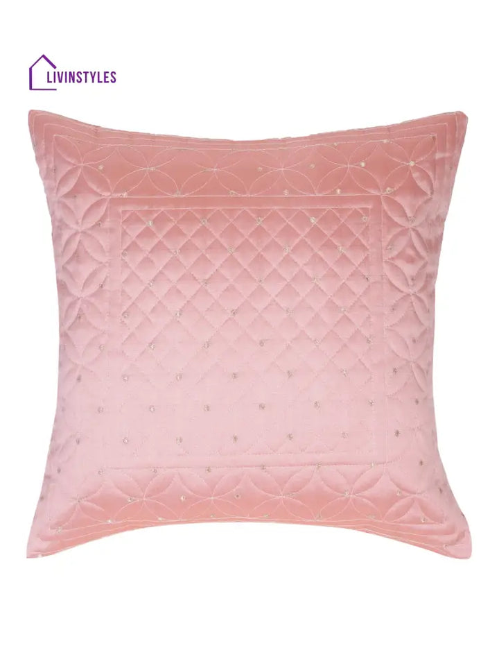 Eyda Pink Color Quilted Cushion Covers Set Of 2 - 16X16 Inch