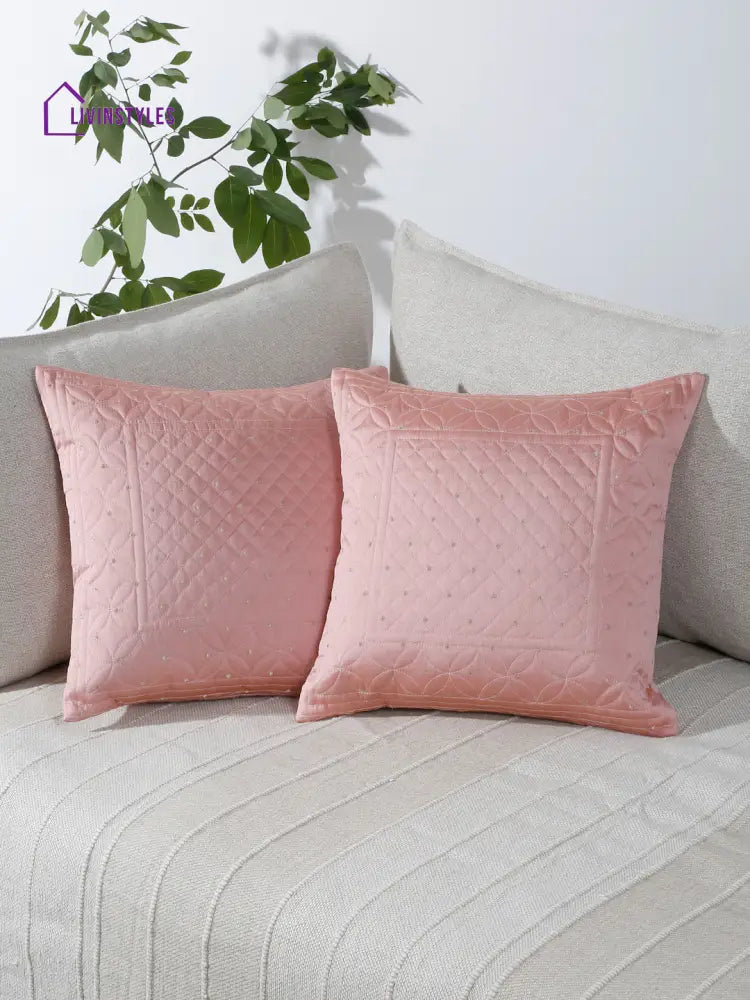 Eyda Pink Color Quilted Cushion Covers Set Of 2 - 16X16 Inch