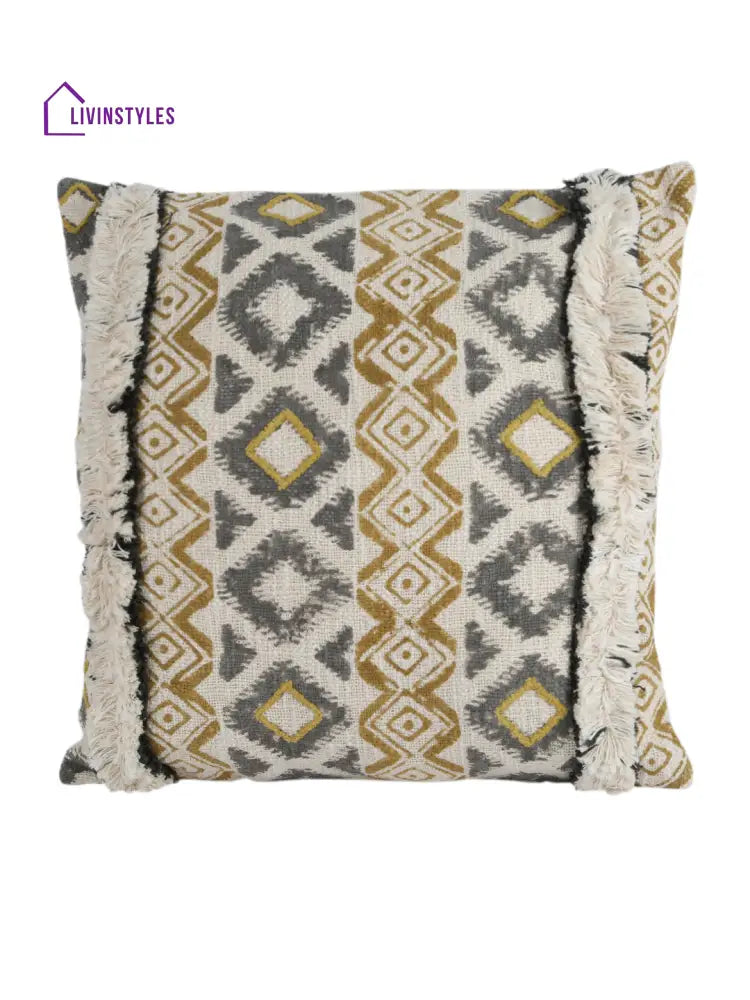 Eyda Premium Cotton Designer Beige Cushion Cover Set Of 2-18X18 Inch