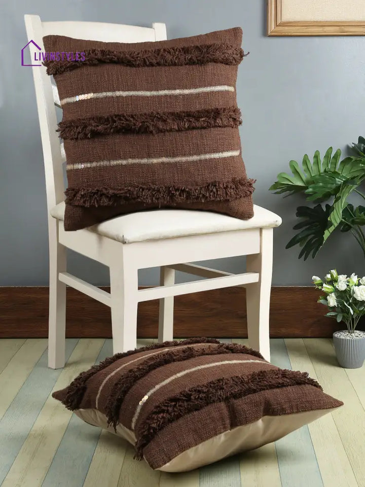 Eyda Premium Cotton Designer Choco Brown Cushion Cover Set Of 2-18X18 Inch