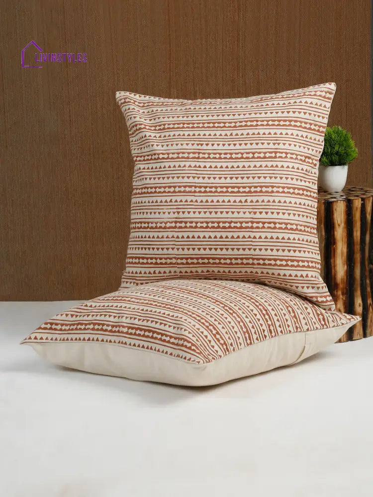 Eyda Rust Cotton Hand Block Cushion Cover Set Of 2