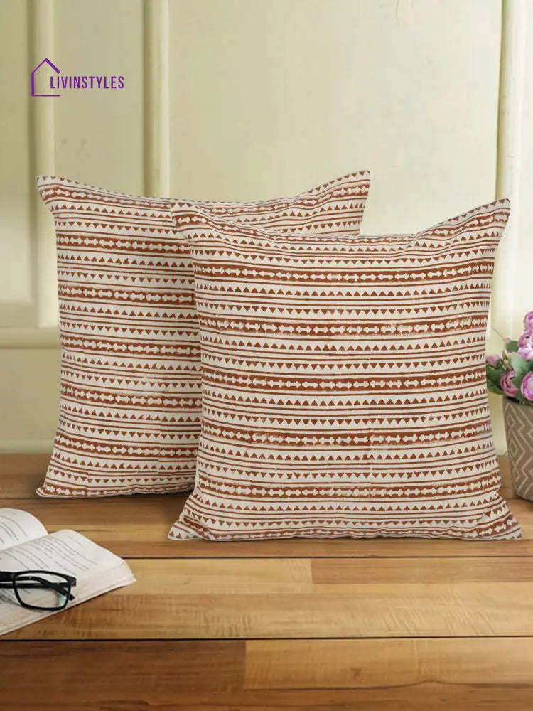 Eyda Rust Cotton Hand Block Cushion Cover Set Of 2