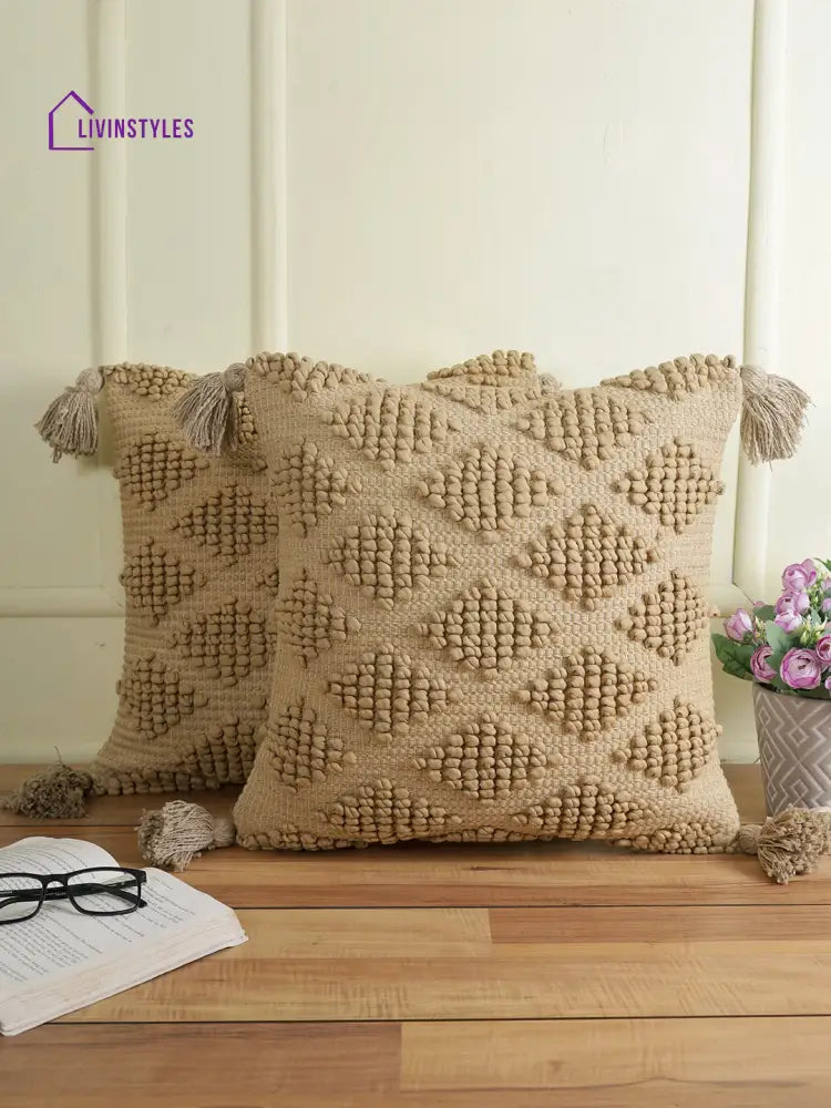 Eyda Set Of 2 Cotton Beige Cushion Cover 18X18 Inch