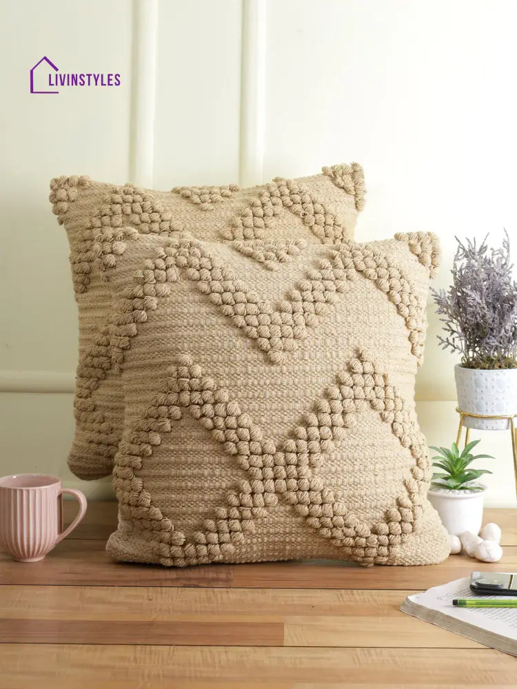 Eyda Set Of 2 Cotton Beige Cushion Cover 18X18 Inch