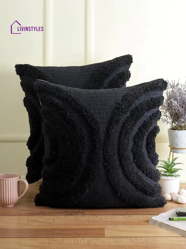 Eyda Set Of 2 Cotton Black Cushion Cover 18X18 Inch