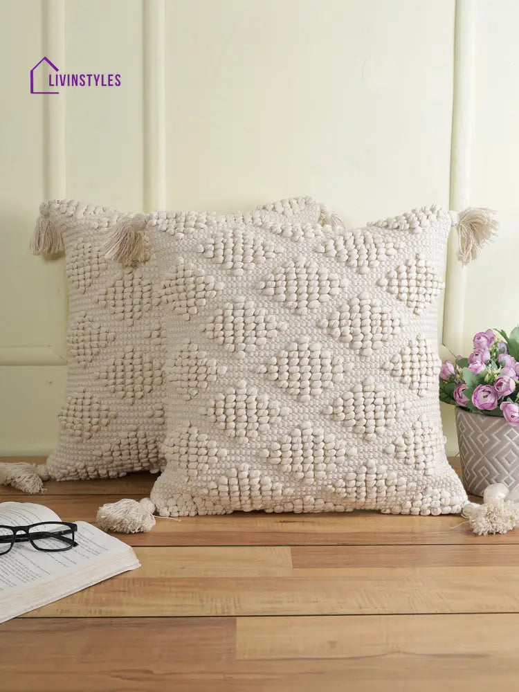 Eyda Set Of 2 Cotton Cream Cushion Cover 18X18 Inch