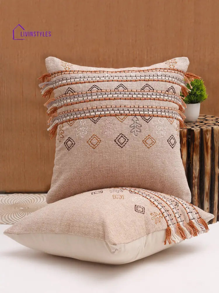 Eyda Set Of 2 Cotton Embroidered Cushion Cover 18X18 Inch