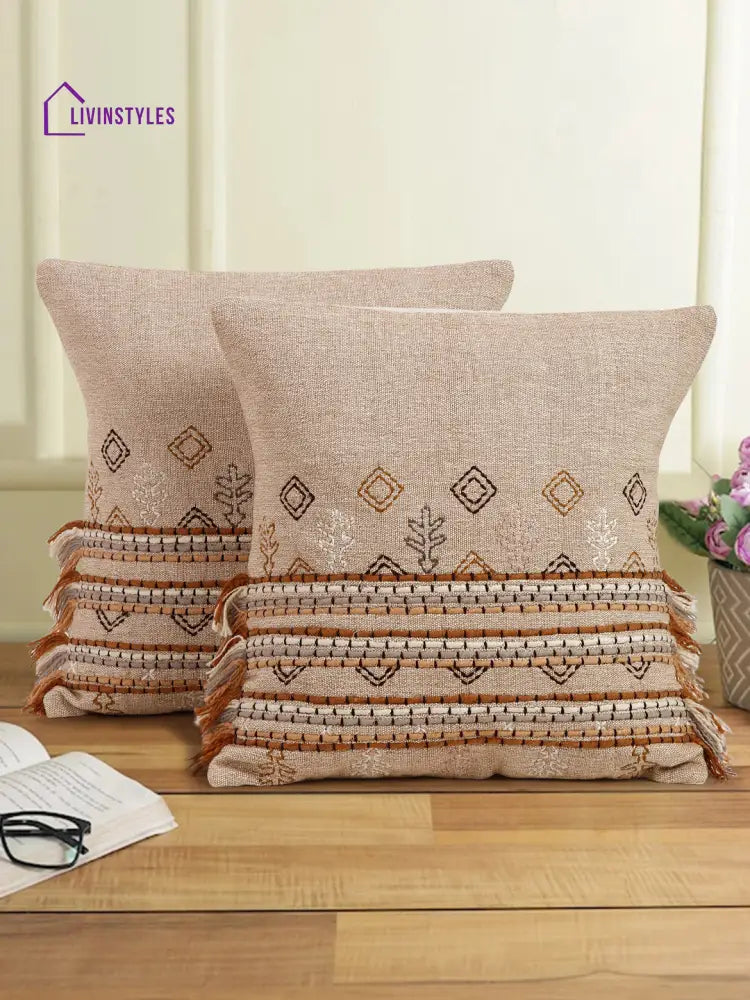 Eyda Set Of 2 Cotton Embroidered Cushion Cover 18X18 Inch