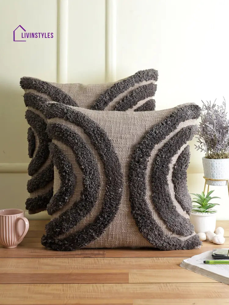 Eyda Set Of 2 Cotton Grey Cushion Cover 18X18 Inch