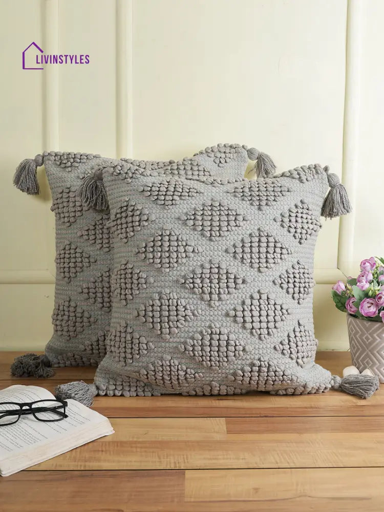 Eyda Set Of 2 Cotton Grey Cushion Cover 18X18 Inch