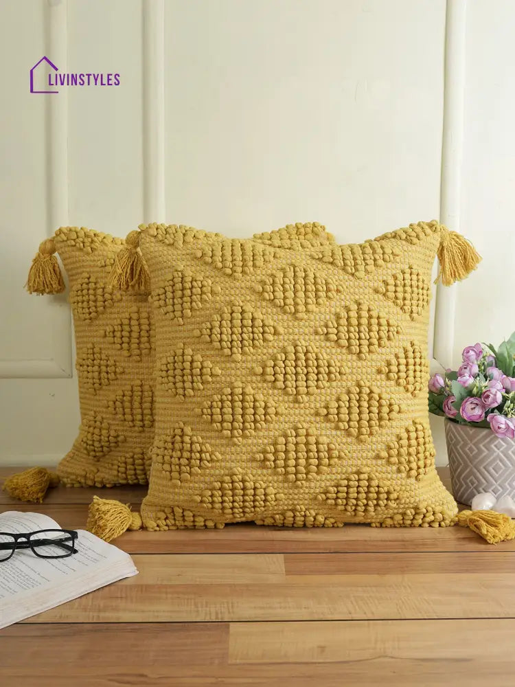 Eyda Set Of 2 Cotton Yellow Cushion Cover 18X18 Inch