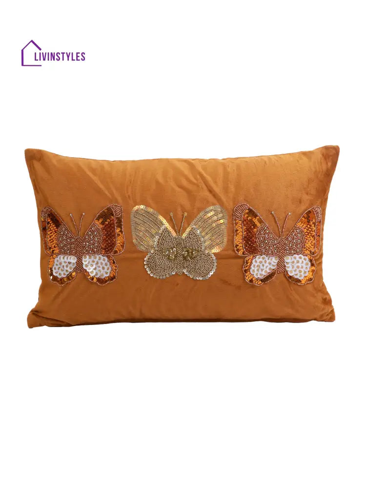 Eyda Set Of 2 Velvet Rust Emroidered Cushion Cover 12X20 Inch