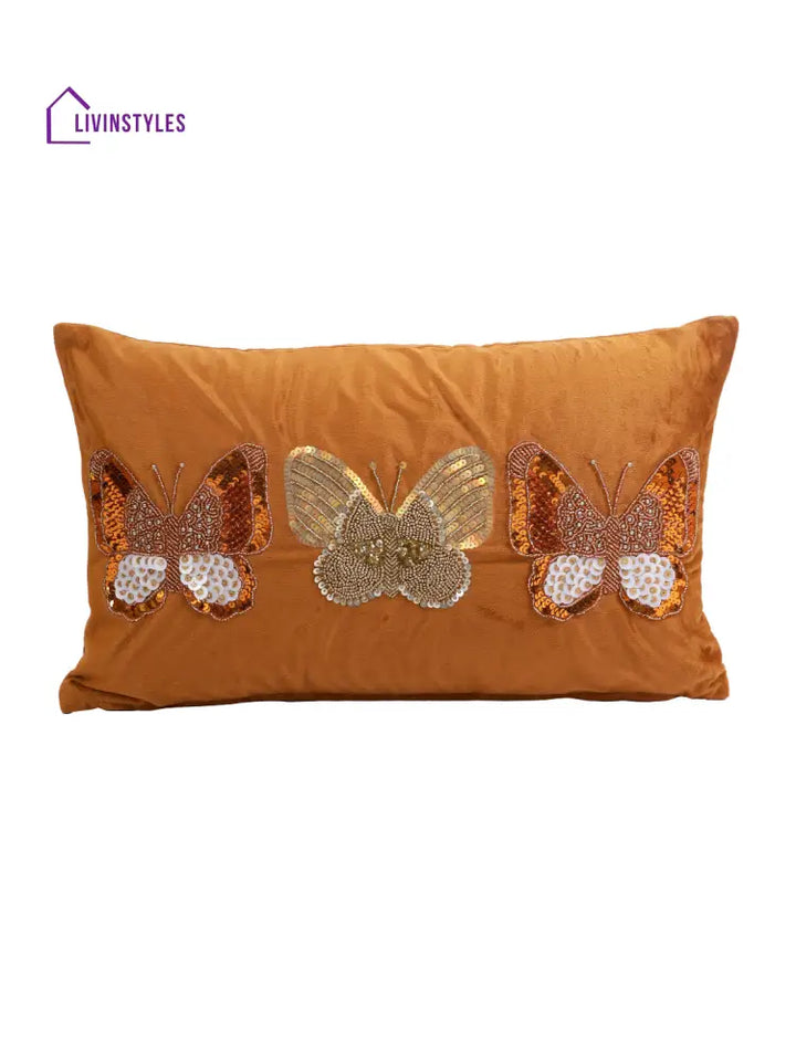 Eyda Set Of 2 Velvet Rust Emroidered Cushion Cover 12X20 Inch