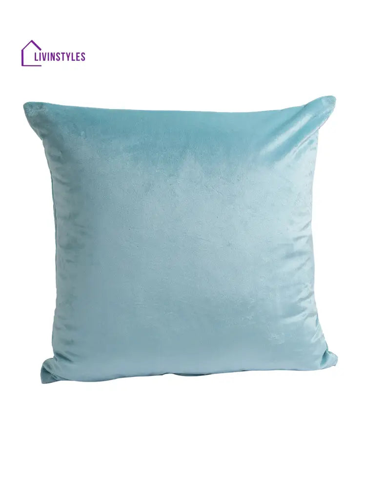 Eyda Set Of 2 Velvet Turquoise Emroidered Cushion Cover 18X18 Inch