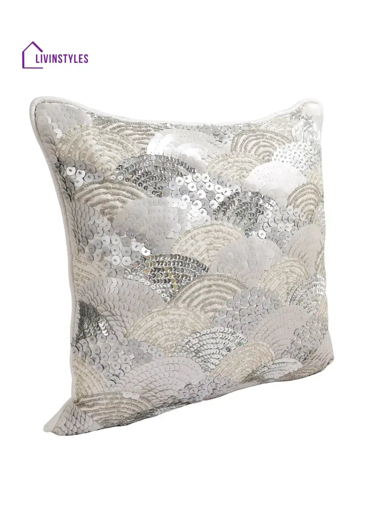 Eyda Silver Embellished Set Of 2 Cushion Cover-16X16 Inch