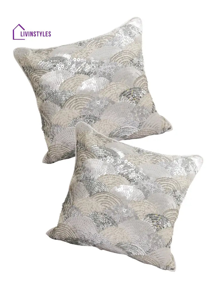 Eyda Silver Embellished Set Of 2 Cushion Cover-16X16 Inch