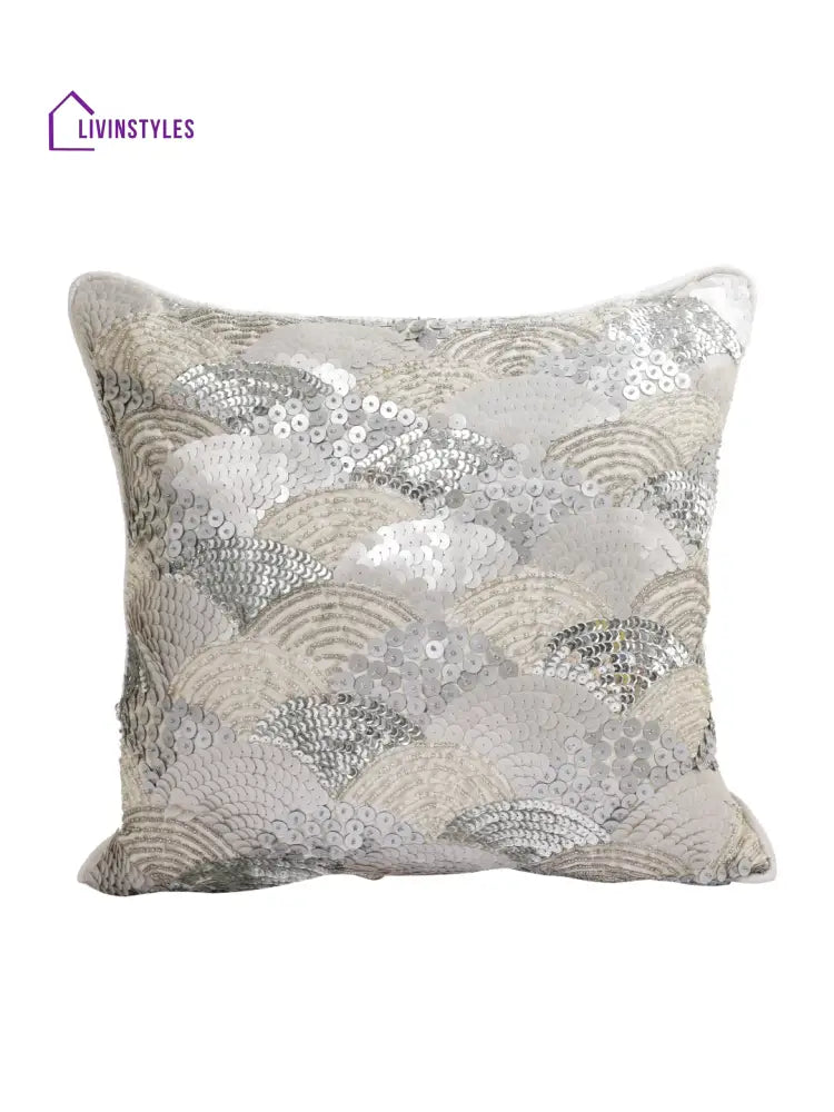 Eyda Silver Embellished Set Of 2 Cushion Cover-16X16 Inch