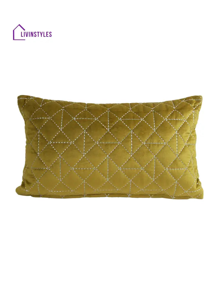 Eyda Super Soft Olive Green Color Set Of 2 Quilted Cushion Cover-12X20 Inch